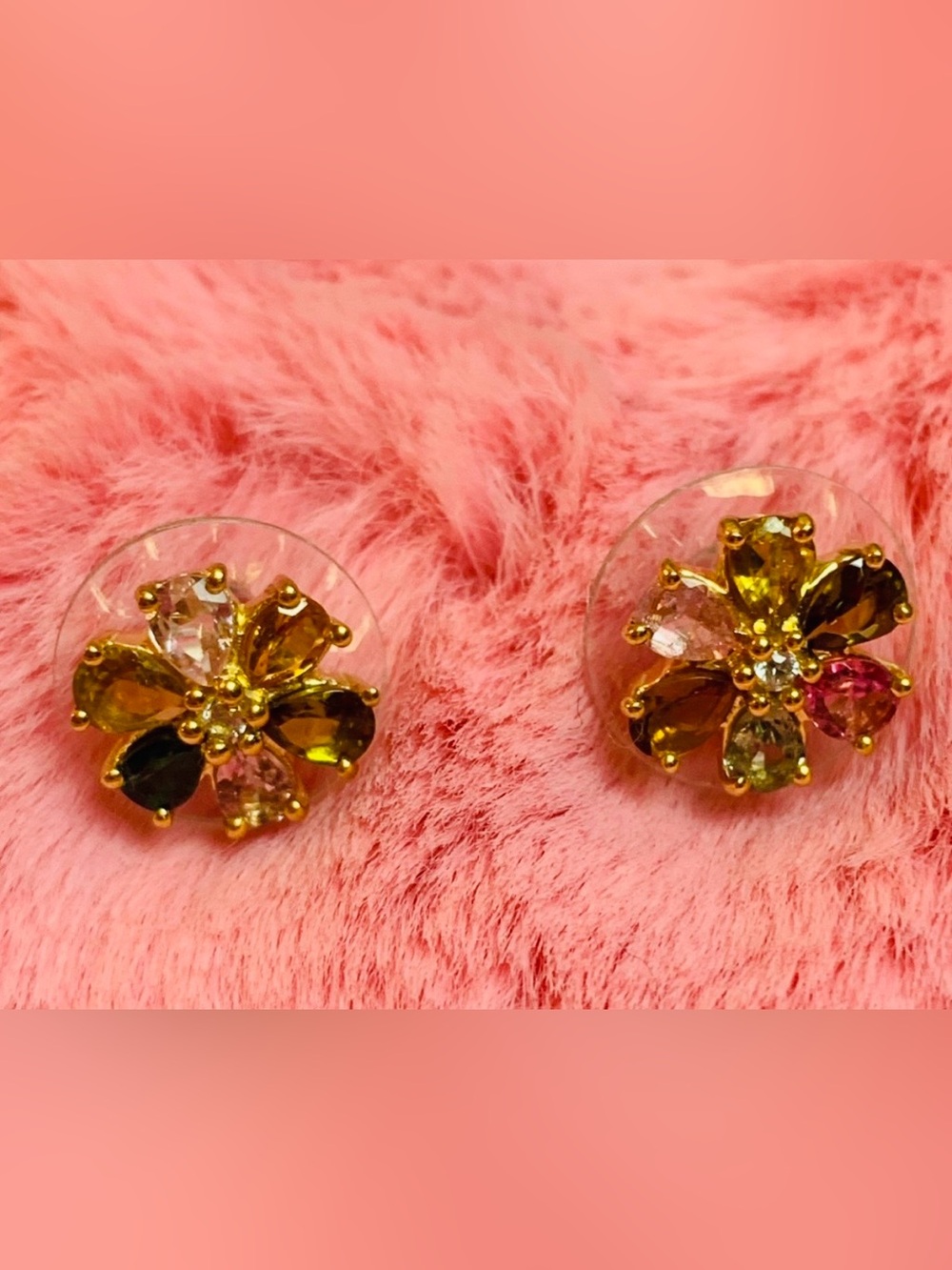New Genuine colorful tourmaline gold gf earrings studs - Picture 7 of 11